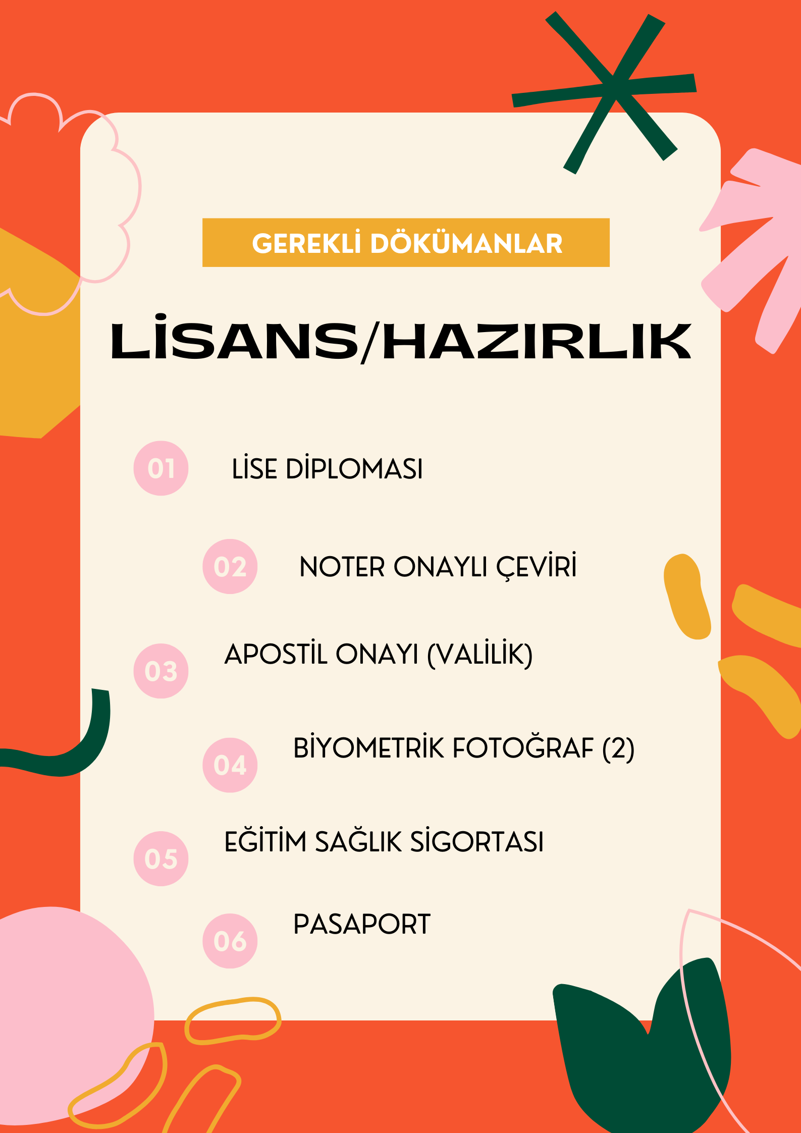Lisans ve Hazırlık için gerekli dökümanlar